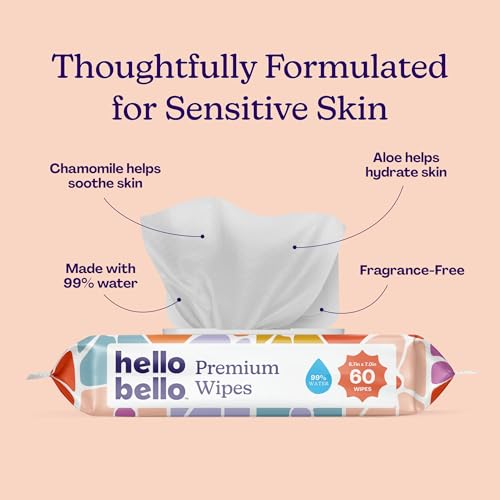 Hello Bello Premium Wipes, Designed for Sensitive Skin with Chamomile & Aloe Extracts, Flower Pop (12 Resealable Packets = 720 Total Wipes) - Image 2