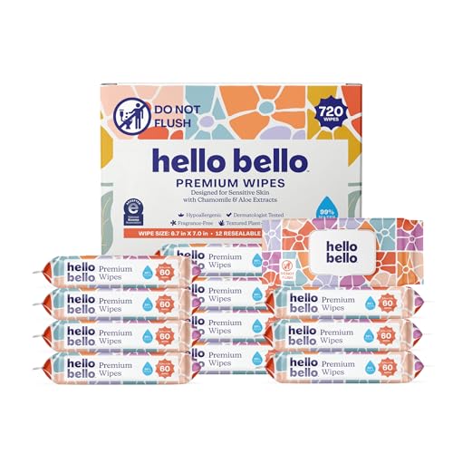 Hello Bello Premium Wipes, Designed for Sensitive Skin with Chamomile & Aloe Extracts, Flower Pop (12 Resealable Packets = 720 Total Wipes) - Image 1