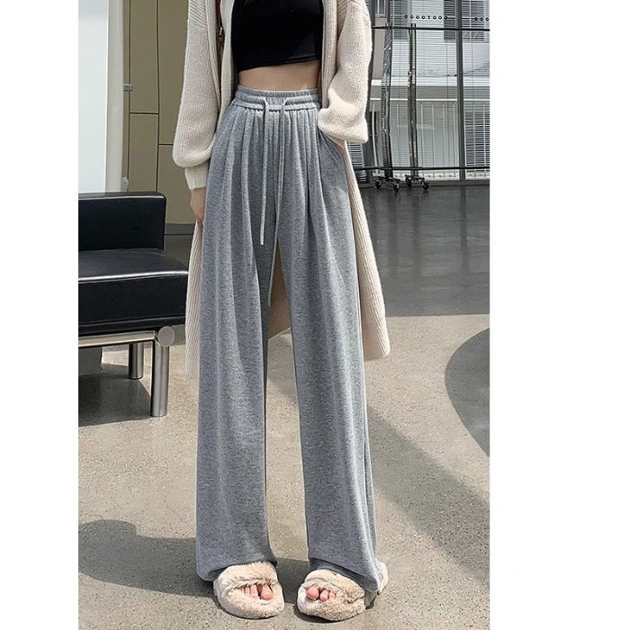 Glutinous Rice Pants Women'S Spring Autumn And Autumn High Waist Slimming Loose Lazy Dagging Quality Wide Leg Pants For Small Men