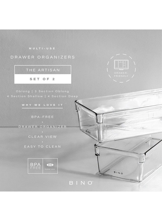 BINO | Oblong Plastic Drawer Organizer Bin, 2-Pack | THE ARTISAN COLLECTION | Multi-Purpose | Durable | BPA-Free | Desk, Vanity, Bathroom & Makeup Drawer Organizer - Image 2