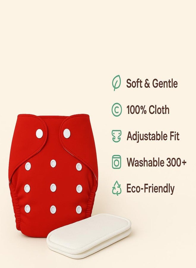 Kritiu Reusable Baby Cloth Diapers (0-3 Years) Pack of 3 with 2 Inserts | Leak-Proof & Adjustable | Washable Up to 300 Times | Waterproof, BPA-Free, Eco-Friendly, Anti Bacterial, Rashes Free Diapers for Babies & Toddlers (3-17 kg) (Red) - Image 3