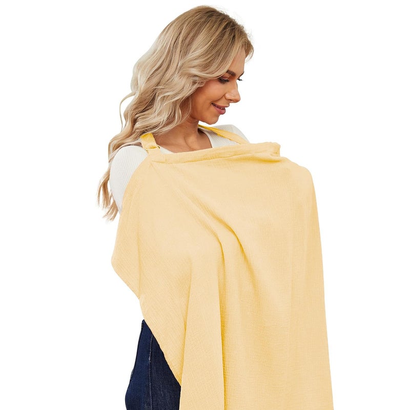 PPOGOO Muslin Nursing Cover for Baby Breastfeeding, Breathable Privacy Nursing Covers for Mom 100% Cotton Breastfeeding Cover with Rigid Hoop for Mother Nursing Apron (Lemon Yellow) - Image 1
