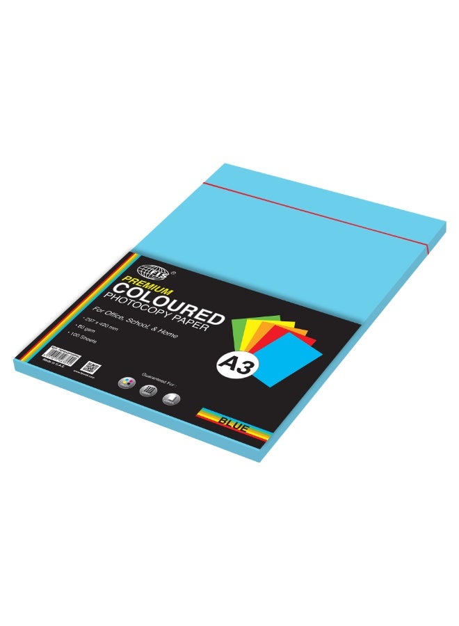 FIS Premium Color Photocopy Paper, 100 Sheets, 80 gsm, Premium Blue Color, A3 Size - FSPWA3P100PBL