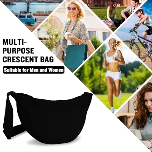 EVGLOW Corduroy Crescent Crossbody Bag for Women Men,Trendy Small Hobo Sling Bag Half Moon Shoulder Pouch,Round Lightweight Waist Fanny Pack with Zipper Adjustable Strap for Travel Everyday Use(Small Black) - Image 5