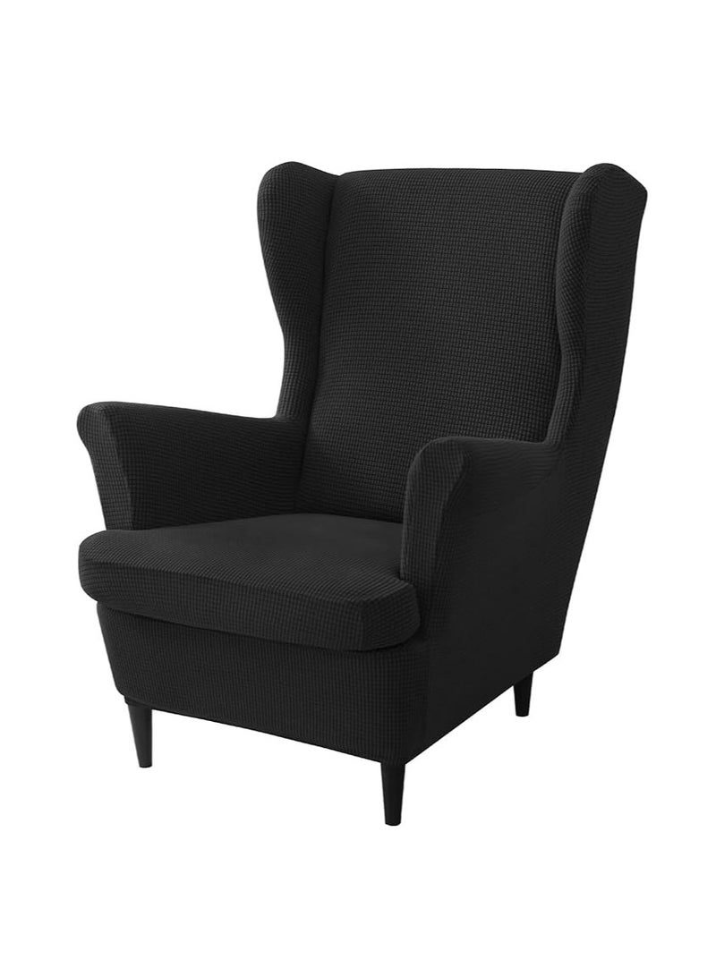 عام غطاء جناح قابل للتمدد من خيوط الجاكارد الصوفية، مكون من قطعتين مرنتين عالميتين، واقي لذراع الكرسي الأريكة (أسود). - Image 1