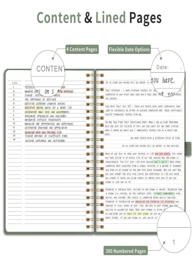 EMSHOI Spiral Notebook College Ruled, 300 Numbered Pages, A4 Large Hardcover Leather, 100 GSM Thick Lined Journal for Women Men Work Writing Journaling Note Taking, 8.27" x 11.2", Light Green - Image 4