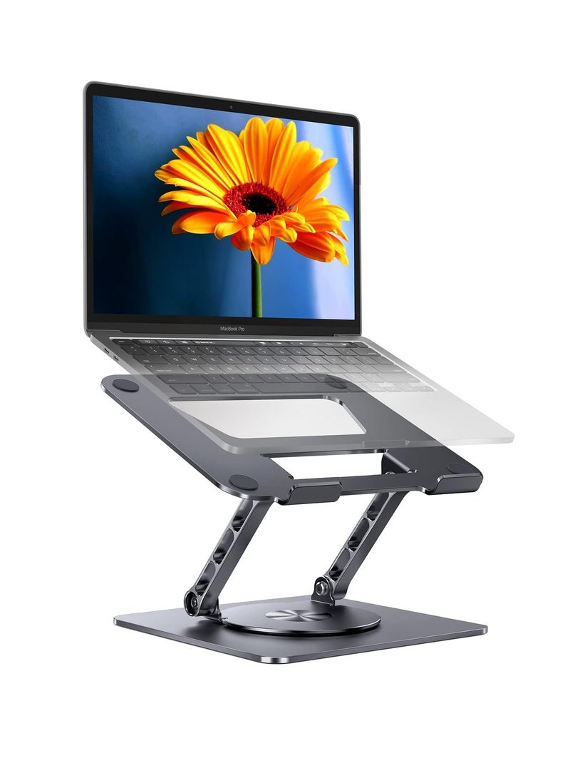 Adjustable Laptop Stand with 360° Rotating Base – Foldable Laptop Riser for MacBook Pro/Air & Notebooks up to 16” (Grey) - Image 1