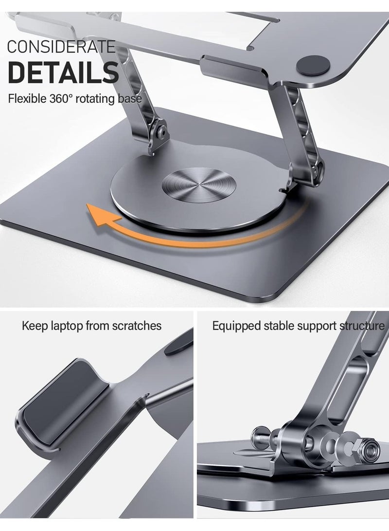 Adjustable Laptop Stand with 360° Rotating Base – Foldable Laptop Riser for MacBook Pro/Air & Notebooks up to 16” (Grey) - Image 3