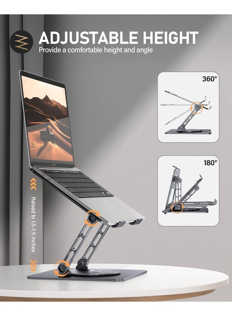 Adjustable Laptop Stand with 360° Rotating Base – Foldable Laptop Riser for MacBook Pro/Air & Notebooks up to 16” (Grey) - Image 4