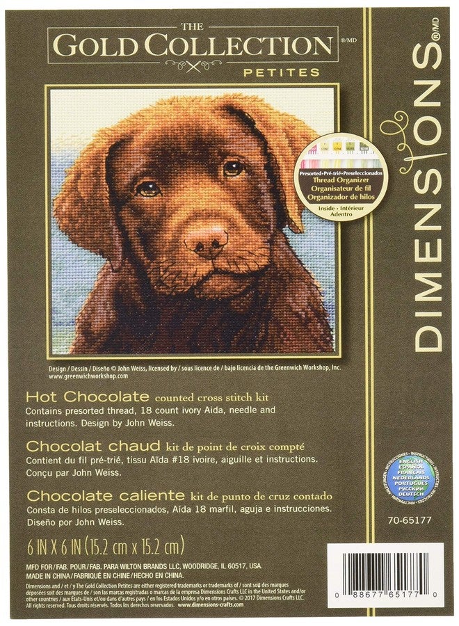 Dimensions 'Hot Chocolate' Counted Cross Stitch Kit Chocolate Labrador Portrait, 18 Count Ivory Aida Cloth, 6'' x 6''