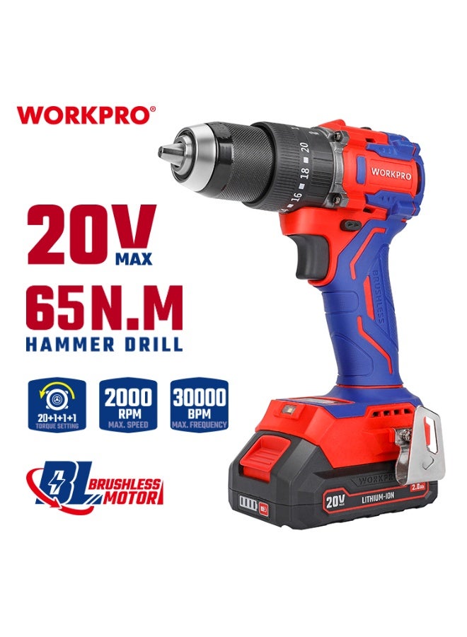 WORKPRO 20V BRUSHLESS IMPACT DRILL SET - Image 1