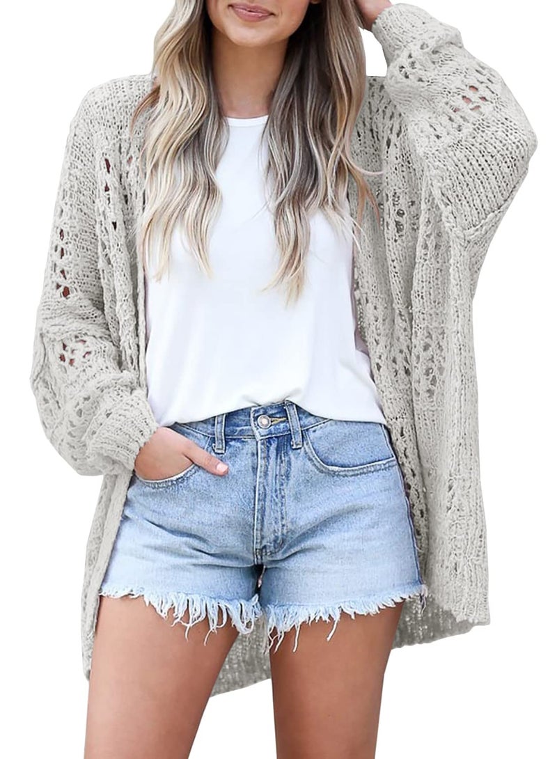 Ermonn Womens Crochet Cardigan Sweater Kimonos Boho Solid Color Oversized Spring Open Front Outwear - Image 1