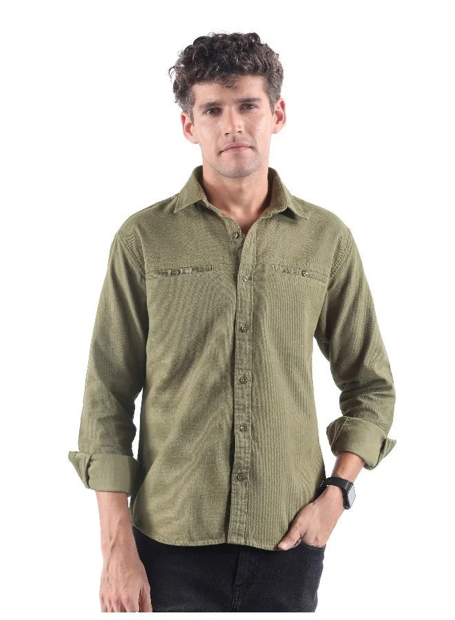 Beyoung Pale Olive Welt Pocketed Shirt