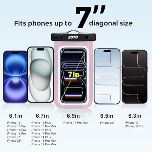 JOTO Up to 7" Universal Waterproof Phone Case for iPhone 17 Air 16 15 14 13 12 11 Plus Pro Max, IPX8 Cellphone Dry Bag XR X SE, Galaxy S23 S22 S21 S20+ S20 S10 Plus Note, Pixel -CrystalBlack - Image 4