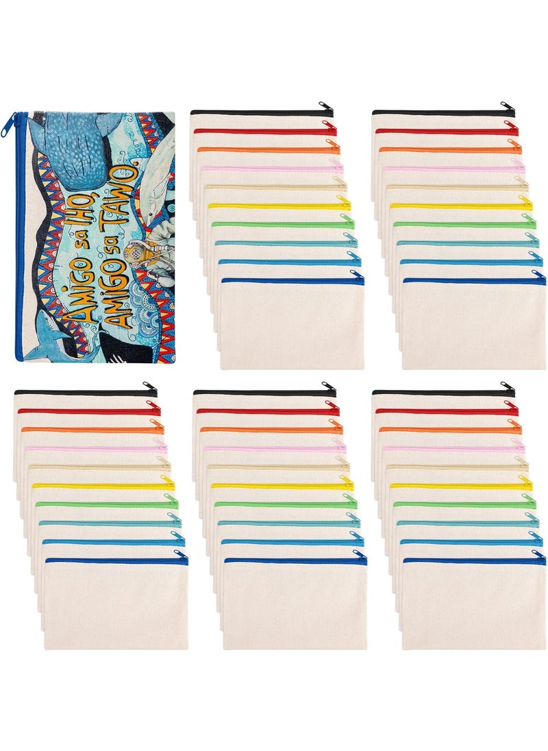 Framendino - Framendino, 50 Pack Sublimation Blank Canvas Makeup Bags 8.3 x 5 Inch DIY Heat Transfer Cosmetic Pencil Pouches Travel Toiletry with Zipper for Crafts (10 Colors) - Image 1