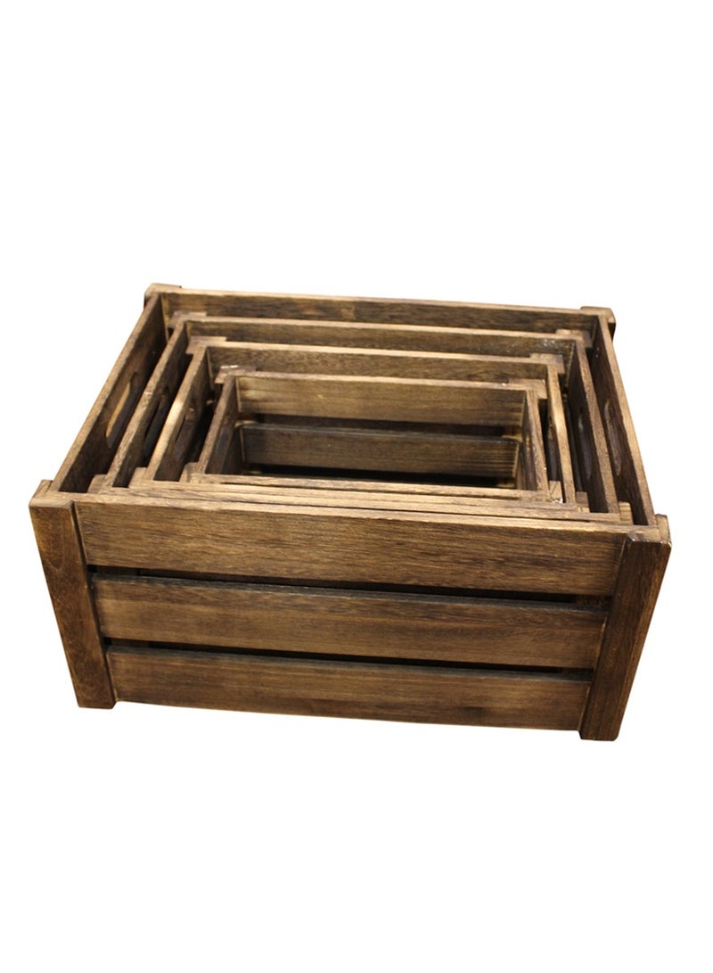 LINGWEI Wooden Storage Box With Handles Set of 4 Brown 41x20x29cm - Image 2