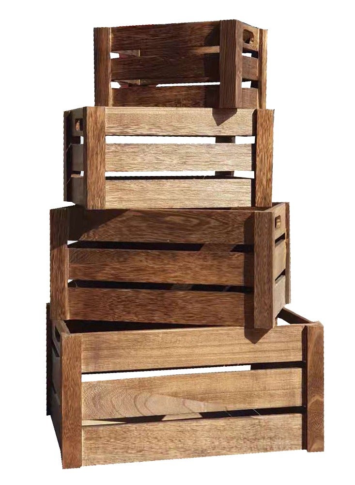 LINGWEI Wooden Storage Box With Handles Set of 4 Brown 41x20x29cm - Image 4