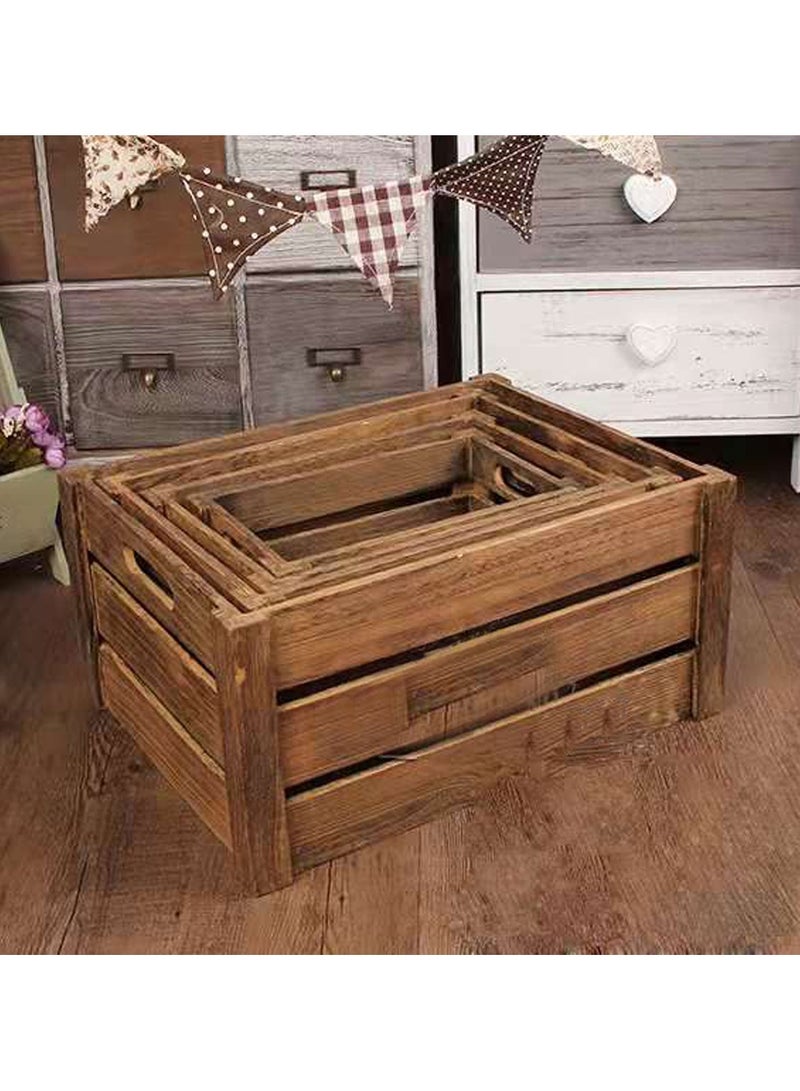 LINGWEI Wooden Storage Box With Handles Set of 4 Brown 41x20x29cm - Image 5