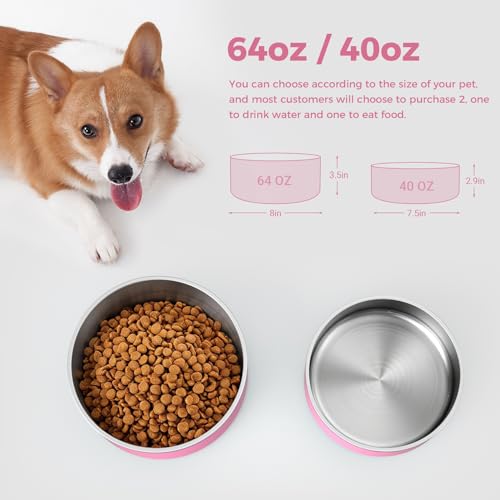 WENBOKMIN Dog Bowl Stainless Steel Dog Food and Water Bowl with Non Slip Quiet Bottom Easy to Clean Dishwasher Safe 40oz Pink - Image 3