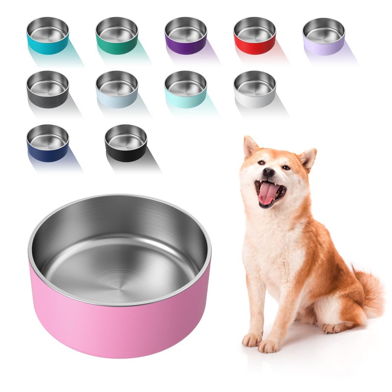 WENBOKMIN Dog Bowl Stainless Steel Dog Food and Water Bowl with Non Slip Quiet Bottom Easy to Clean Dishwasher Safe 40oz Pink - Image 2
