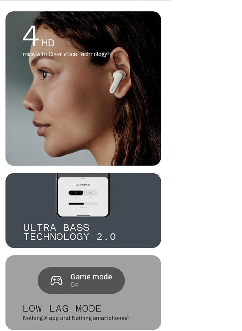نوثينج سماعات Buds مع خيار Dirac لصوت HiFi وتقنية Ultra Bass مع إلغاء الضوضاء حتى 42 ديسيبل مع 35.5 ساعة من وقت التشغيل ودعم الاتصال المزدوج - Image 4