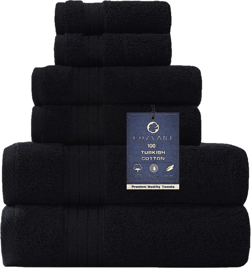 COZYART Luxury Black Bath Towels Set Turkish Cotton Hotel Large Bath Towels Bulk for Bathroom  Thick Bathroom Towels Set of 6 with 2 Bath Towels  2 Hand Towels  2 Washcloths  650 GSM - Image 1