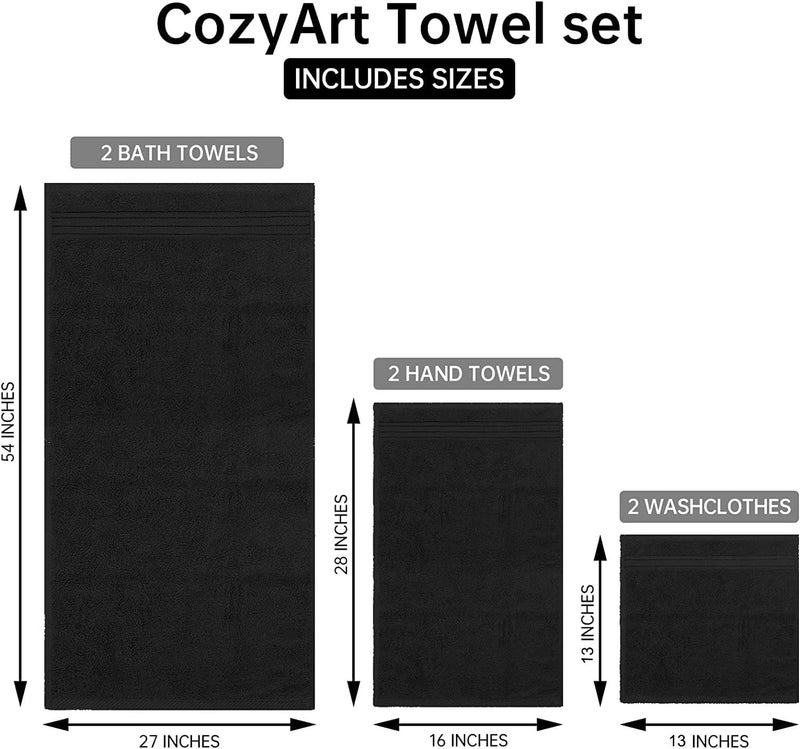 COZYART Luxury Black Bath Towels Set Turkish Cotton Hotel Large Bath Towels Bulk for Bathroom  Thick Bathroom Towels Set of 6 with 2 Bath Towels  2 Hand Towels  2 Washcloths  650 GSM - Image 3