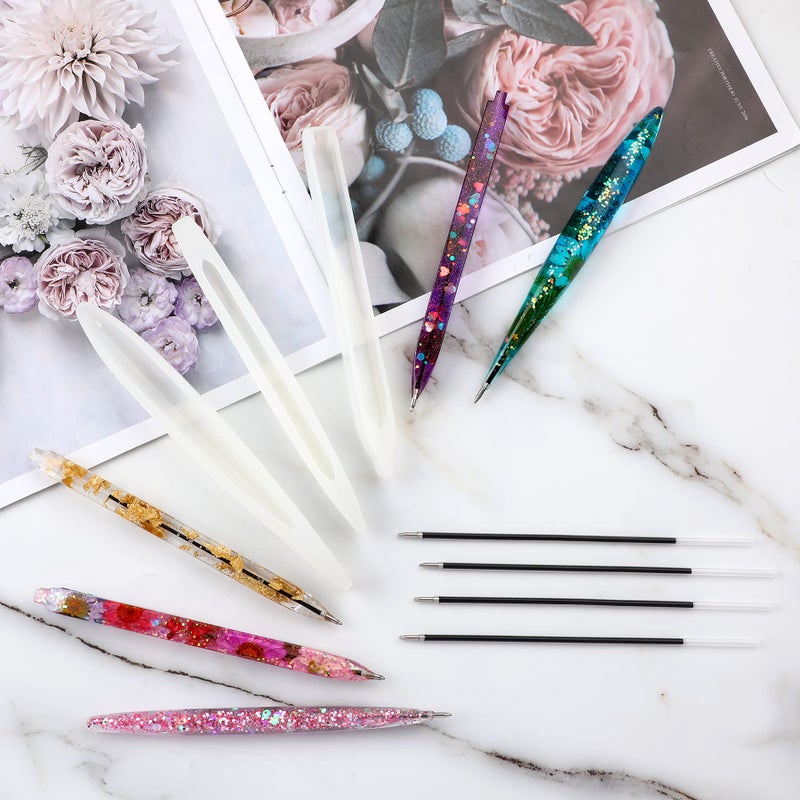 JANYUN 9 Pieces Pen Resin Mold, Epoxy Resin Molds with 75 Pieces Ink Pen Refills,Ballpoint Pen Silicone Molds Resin Casting Molds for DIY Resin Crafts Making - Image 5