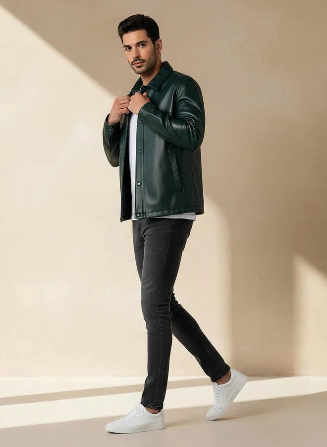 Iconic Iconic Men Regular Fit Button Through Biker Jacket