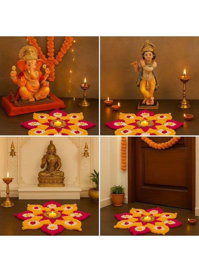 Satyam Kraft SATYAM KRAFT 1 Pcs Handmade Rajwadi Rangoli Artificial Flower Mats for Floor for Home Decoration, Festival,shaadi,Marriage, Wedding,Newyear,Pooja Room Decorative Item,Home Decor,pongal,onam - Image 4