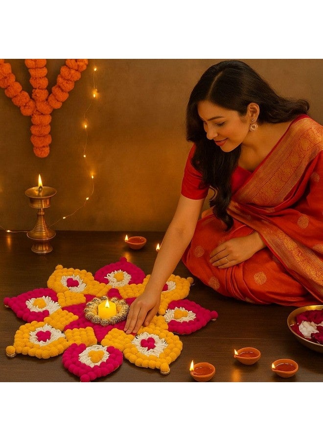 Satyam Kraft SATYAM KRAFT 1 Pcs Handmade Rajwadi Rangoli Artificial Flower Mats for Floor for Home Decoration, Festival,shaadi,Marriage, Wedding,Newyear,Pooja Room Decorative Item,Home Decor,pongal,onam - Image 3