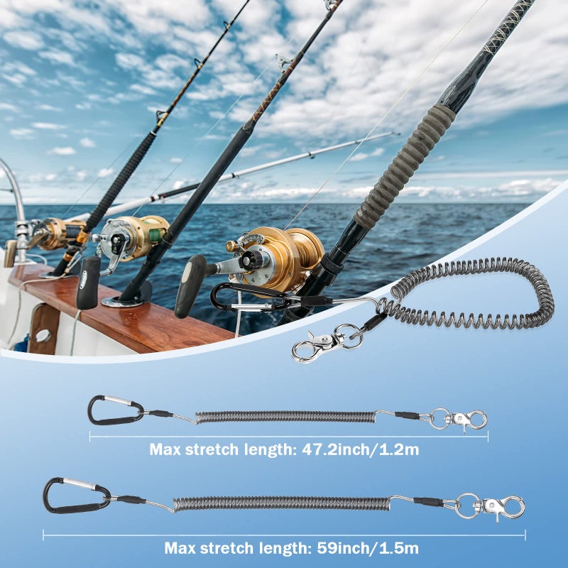 Woanger 6 Pack Heavy Duty Fishing Lanyard Steel Wire Coiled Lanyard Kayak Retractable Tool Leash Fishing Rod Safety Lanyard Gear Lanyard with Alloy Clips for Pliers Boating(Black) - Image 2