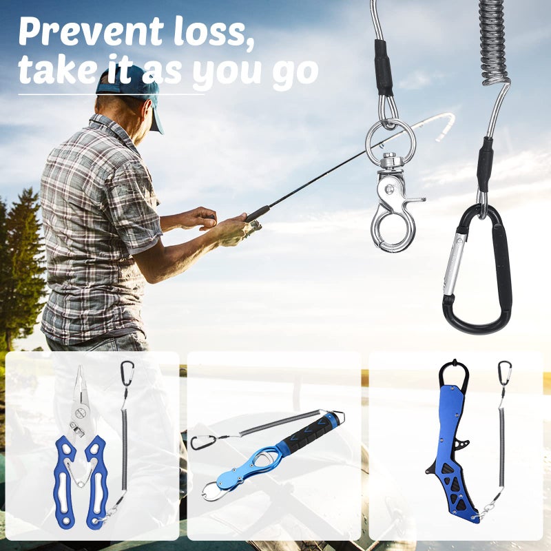 Woanger 6 Pack Heavy Duty Fishing Lanyard Steel Wire Coiled Lanyard Kayak Retractable Tool Leash Fishing Rod Safety Lanyard Gear Lanyard with Alloy Clips for Pliers Boating(Black) - Image 5