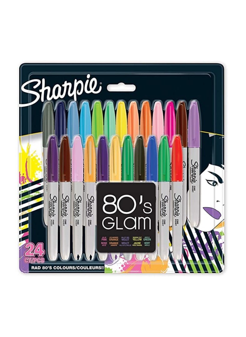 Sharpie 24-Piece 80's Glam Fine Tip Permanent Markers Set Multicolour  - Image 1