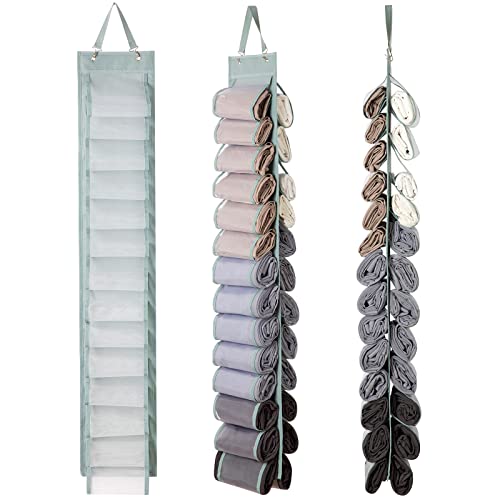 DHSFKBE Legging Organizer Storage, T-Shirt Hanging Closet Hanging Clothes Organizer with 26 Roll Compartments for Yoga Pants, Tank Top, Towel, Underwear, Shirt (Grey) - Image 1
