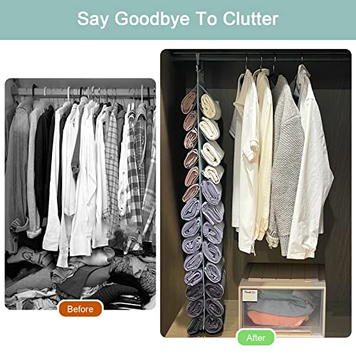 DHSFKBE Legging Organizer Storage, T-Shirt Hanging Closet Hanging Clothes Organizer with 26 Roll Compartments for Yoga Pants, Tank Top, Towel, Underwear, Shirt (Grey) - Image 3