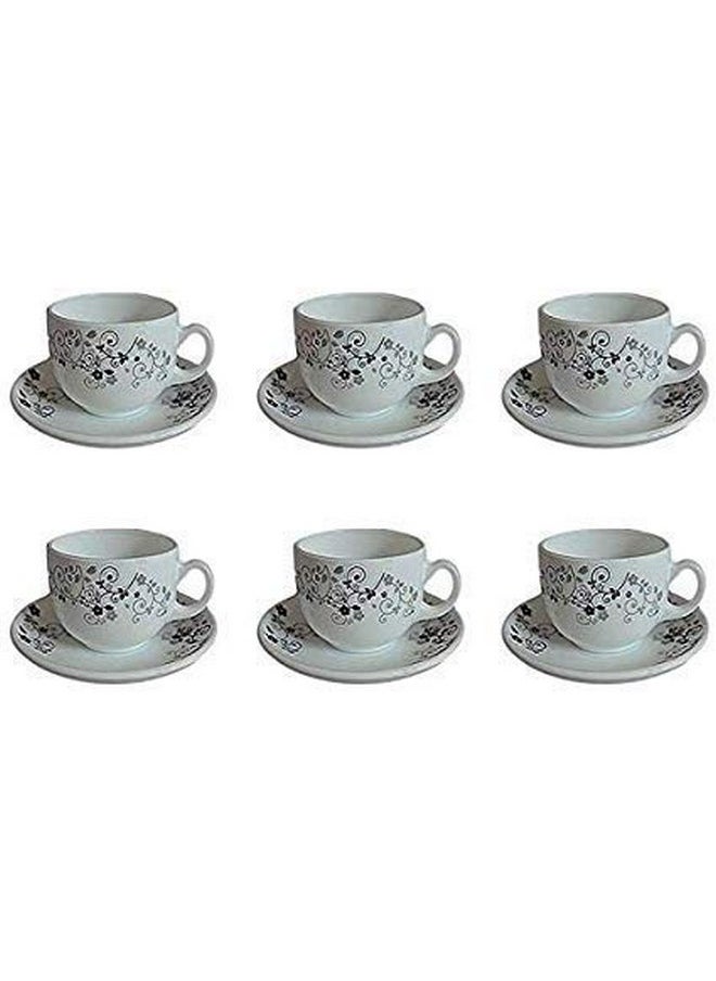 La Opala La Opala Diva, Opal Glass Crockery | Cup & Saucer Iris Regular, Set of 12 | Mystrio Black, 160 ml | for Tea & Coffee | Microwave Safe | 100% Vegetarian | Extra Strong | Super Light | Super White  - Image 2