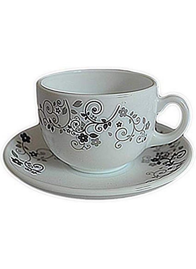 La Opala La Opala Diva, Opal Glass Crockery | Cup & Saucer Iris Regular, Set of 12 | Mystrio Black, 160 ml | for Tea & Coffee | Microwave Safe | 100% Vegetarian | Extra Strong | Super Light | Super White  - Image 1
