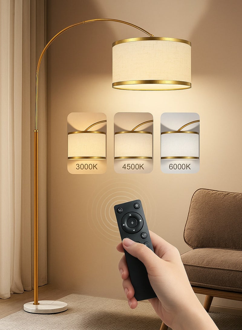 Fullight Modern Gold Arc Floor Lamp with Marble Base, 16W LED, Remote & App Control, Adjustable & 3-Level Dimmable, 185×38 cm - Image 1