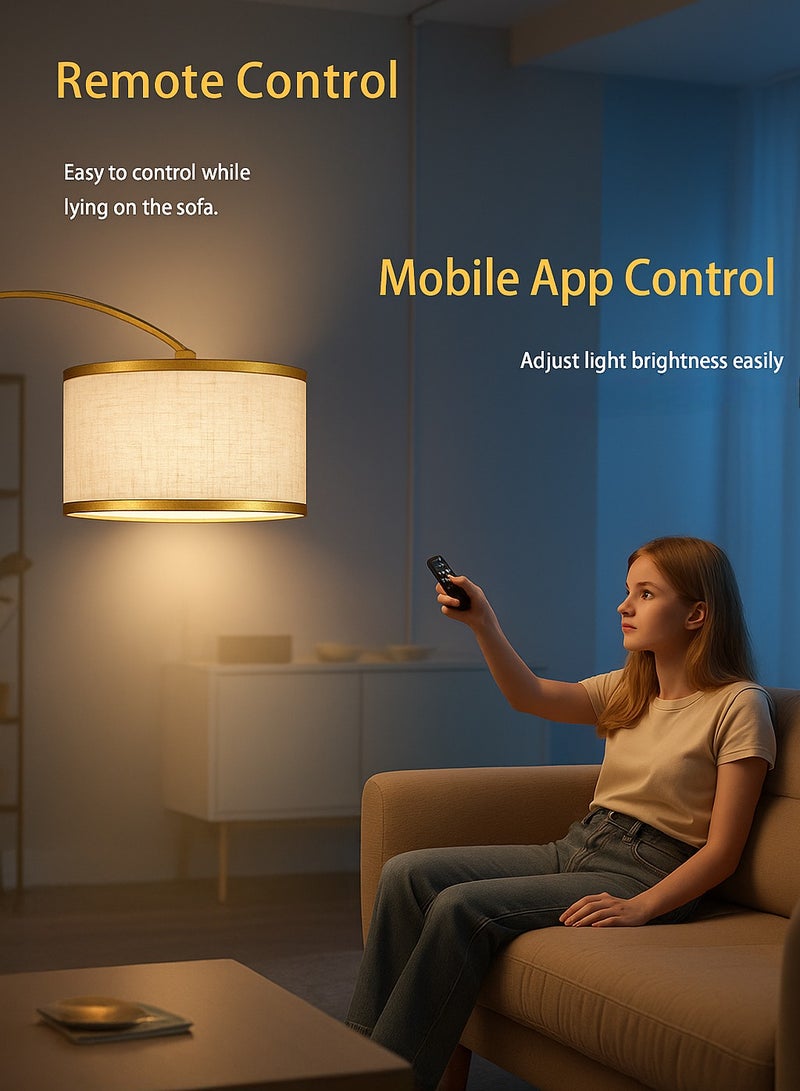 Fullight Modern Gold Arc Floor Lamp with Marble Base, 16W LED, Remote & App Control, Adjustable & 3-Level Dimmable, 185×38 cm - Image 3