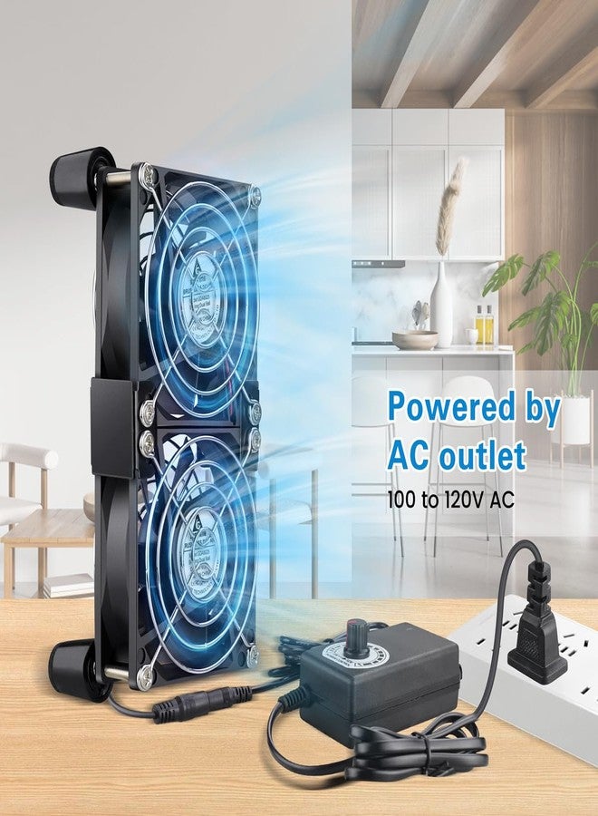GDSTIME Small Dual 80mm Computer Fan with AC Plug Variable Speed Controller,100V-240v AC to 12v DC for Modem Router Receiver DVR Playstation Xbox Mini PC Case AV Cabinet Cooling - Image 3