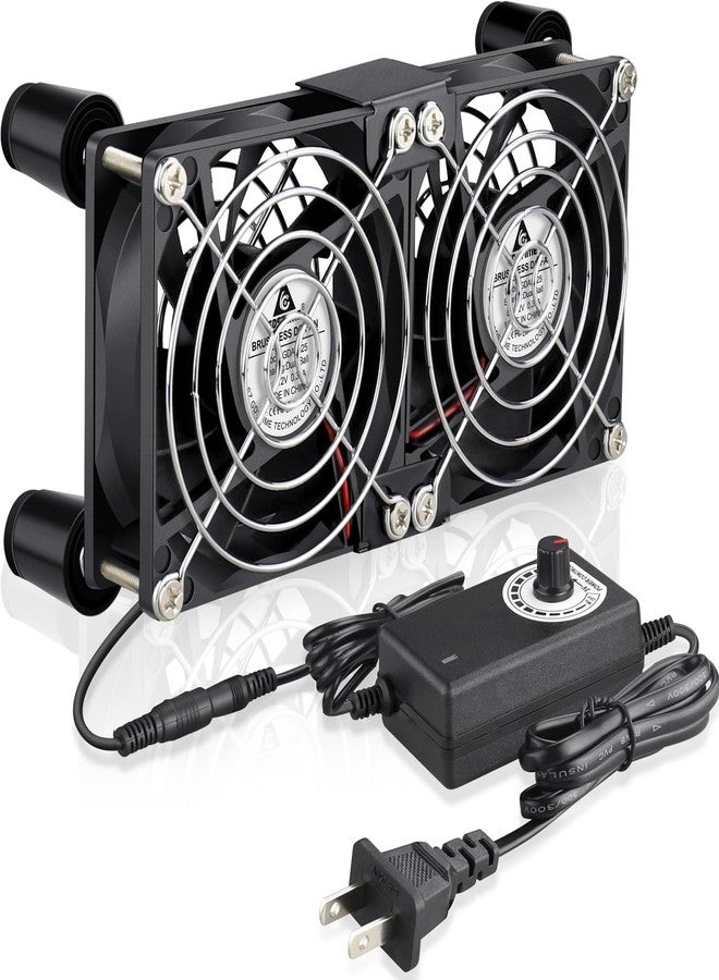 GDSTIME Small Dual 80mm Computer Fan with AC Plug Variable Speed Controller,100V-240v AC to 12v DC for Modem Router Receiver DVR Playstation Xbox Mini PC Case AV Cabinet Cooling - Image 1