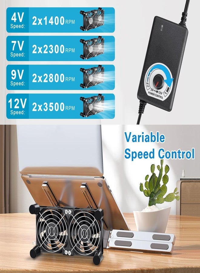 GDSTIME Small Dual 80mm Computer Fan with AC Plug Variable Speed Controller,100V-240v AC to 12v DC for Modem Router Receiver DVR Playstation Xbox Mini PC Case AV Cabinet Cooling - Image 4