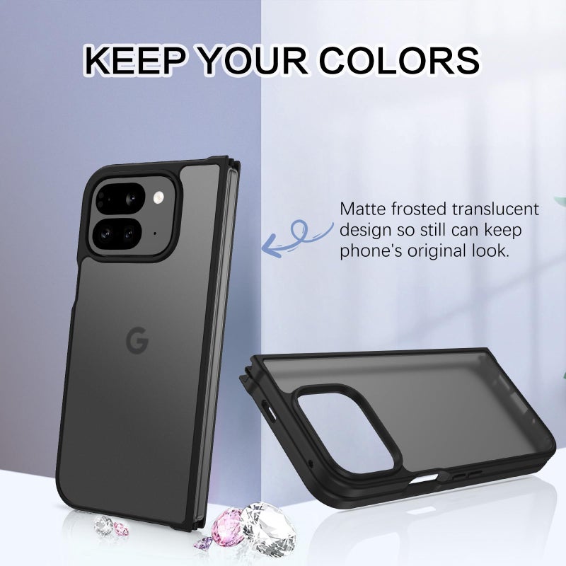 BENTOBEN for Google Pixel 9 Pro Fold Case, Translucent Matte Reveal Logo Slim Thin Shockproof Anti-Yellow Lightweight Women Men Boys Girls Protective Phone Cover Cases for Pixel 9 Pro Fold 8.0", Black - Image 2