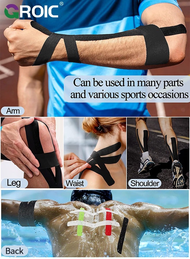 GROIC 3 Rolls Kinesiology Tape, Sports Tape Athletic Recovery Pain Relieve Strong Adhesion Waterproof Sports Theraeputic Tape for Muscle Pain Relief and Joint Support  [2” x 20”] - Image 4