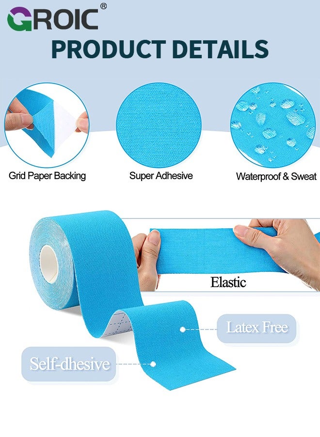 GROIC 3 Rolls Kinesiology Tape, Sports Tape Athletic Recovery Pain Relieve Strong Adhesion Waterproof Sports Theraeputic Tape for Muscle Pain Relief and Joint Support  [2” x 20”] - Image 2