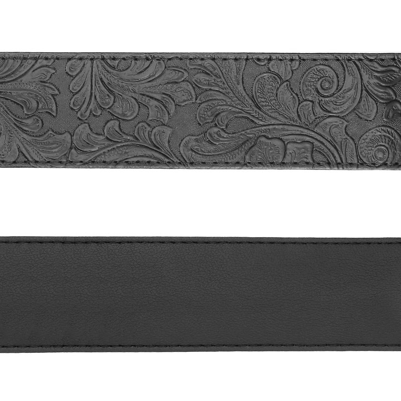 Anwenk Guitar Strap, Printed Leather Guitar Strap PU Leather Western Vintage 60's Retro Strap with Genuine Leather Ends for Electric Bass Guitar,Wide Adjustment Range, with Tie,Include 2 Picks,Black - Image 2