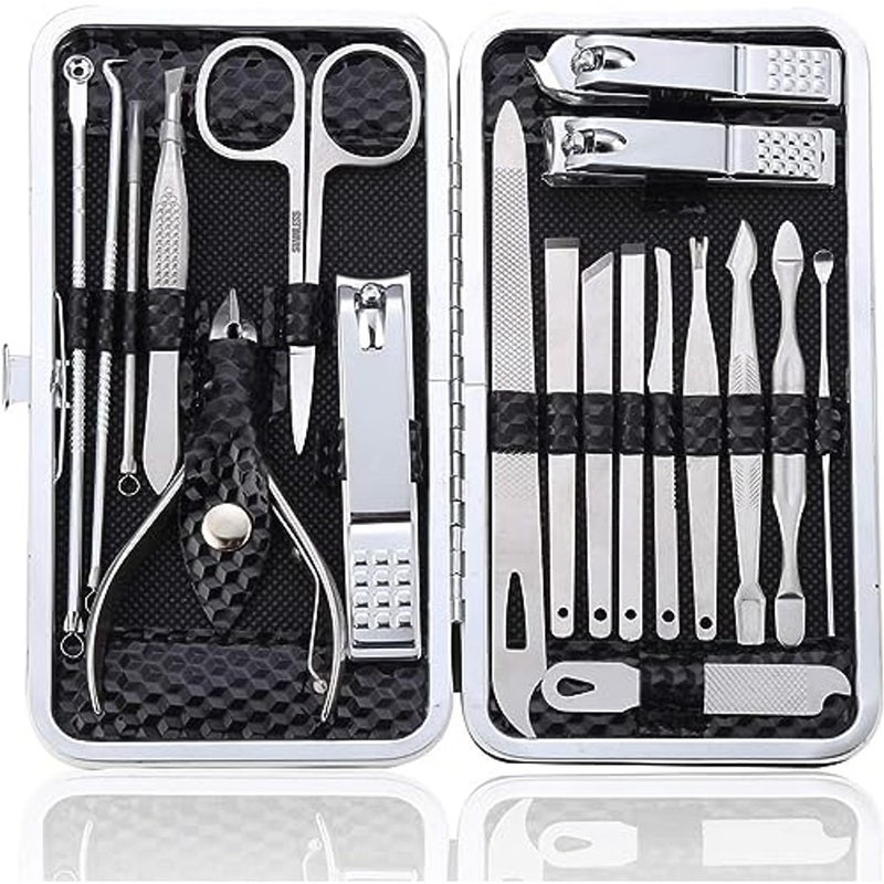 ALKAYAN 330 mlManicure set nail clippers pedicure kit,19pcs stainless steel professional pedicure kit nail scissors grooming kit with leather travel case,Assorted colors - Image 2