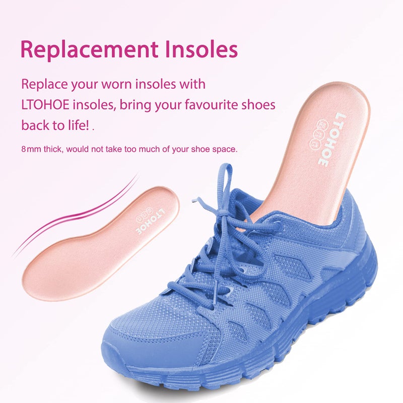 LTOHOE Memory Foam Insoles for Women, Replacement Shoe Inserts for Running Shoes, Hiking Shoes, Sneaker, Cushion Shoe Insoles Shock Absorbing for Foot Pain Relief, Comfort Inner Soles 8mm Pink US 7 - Image 5