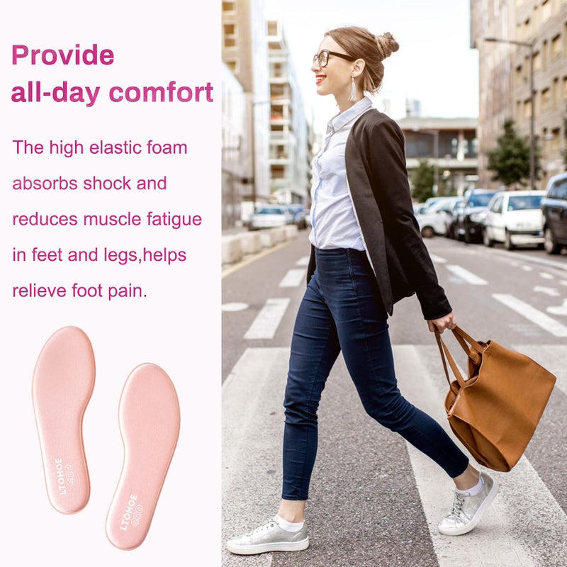 LTOHOE Memory Foam Insoles for Women, Replacement Shoe Inserts for Running Shoes, Hiking Shoes, Sneaker, Cushion Shoe Insoles Shock Absorbing for Foot Pain Relief, Comfort Inner Soles 8mm Pink US 7 - Image 3